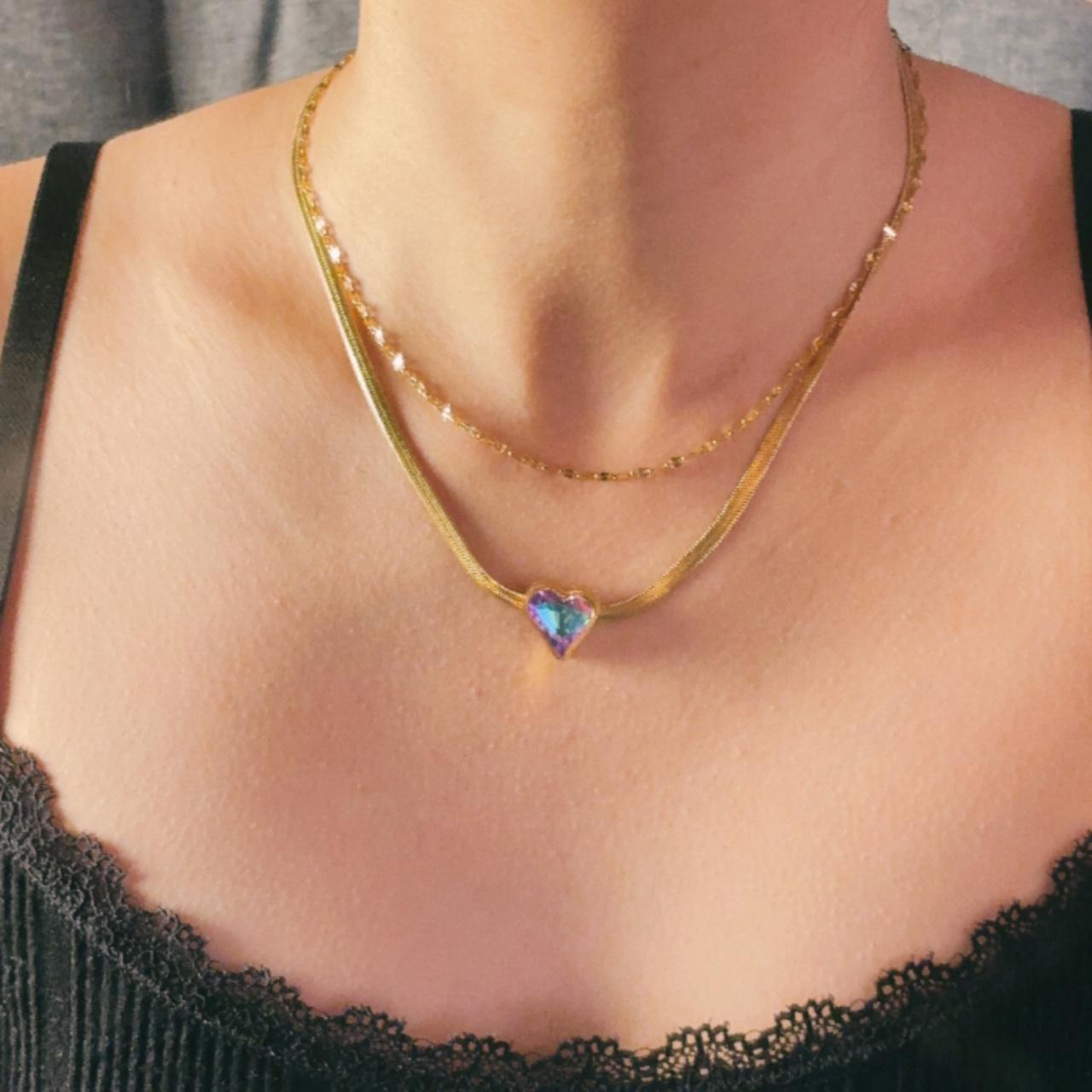 Galaxy Heart Gold Double Chain Necklace