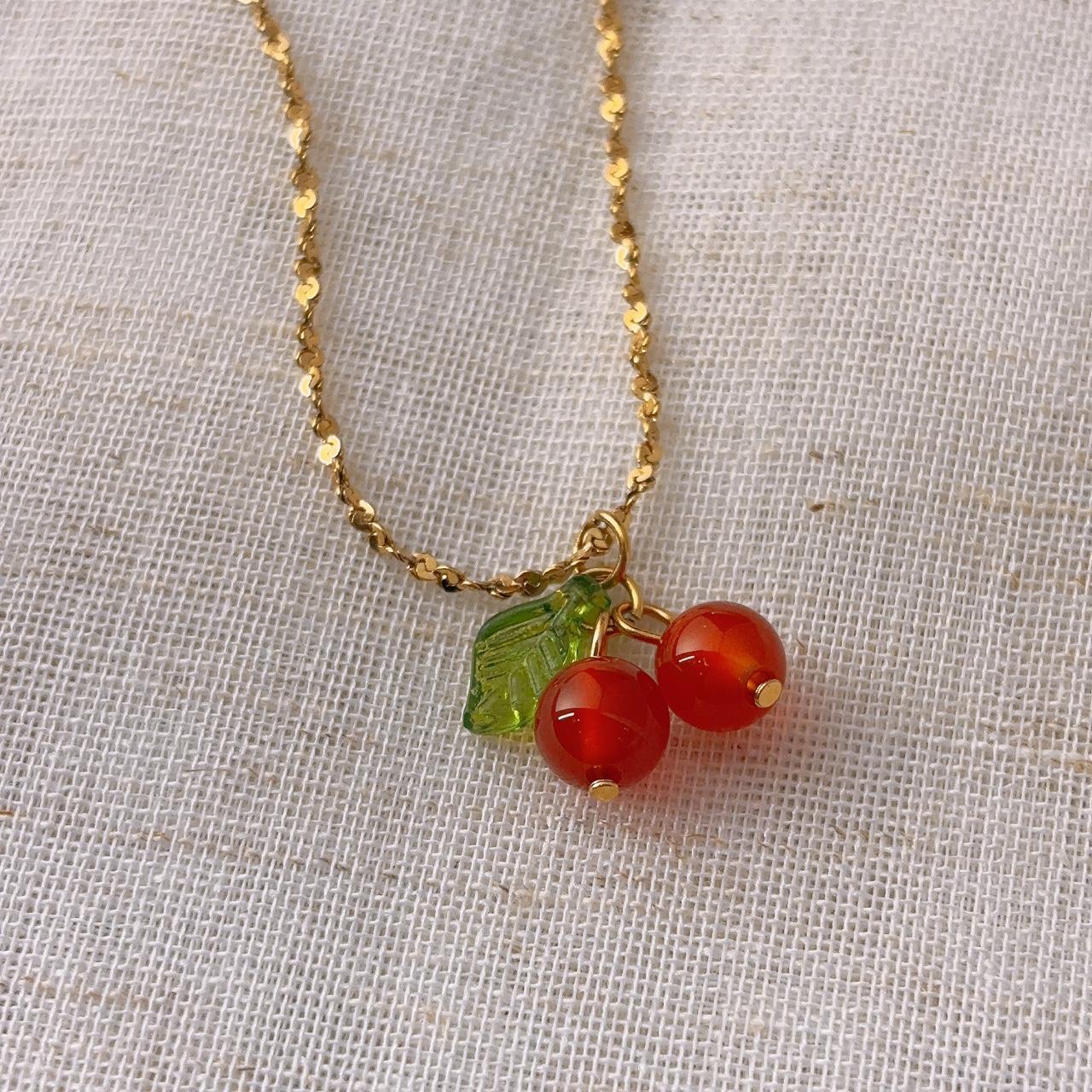 Summer Cherry Pendant Gold Necklace
