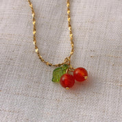 Summer Cherry Pendant Gold Necklace