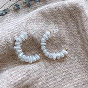 Moon Pearl Crescent Hoop Stud Earrings