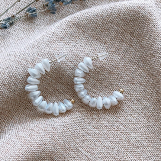 Moon pearl crescent hoop stud earrings