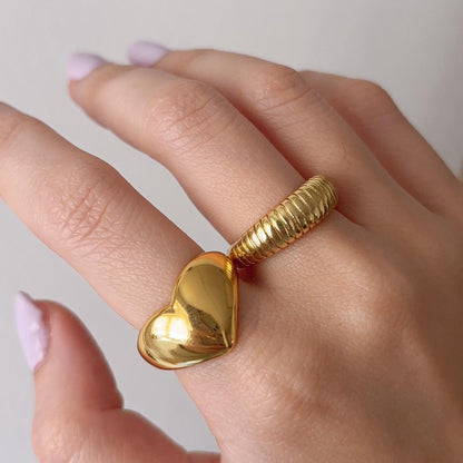 Love Heart chunky gold open ring