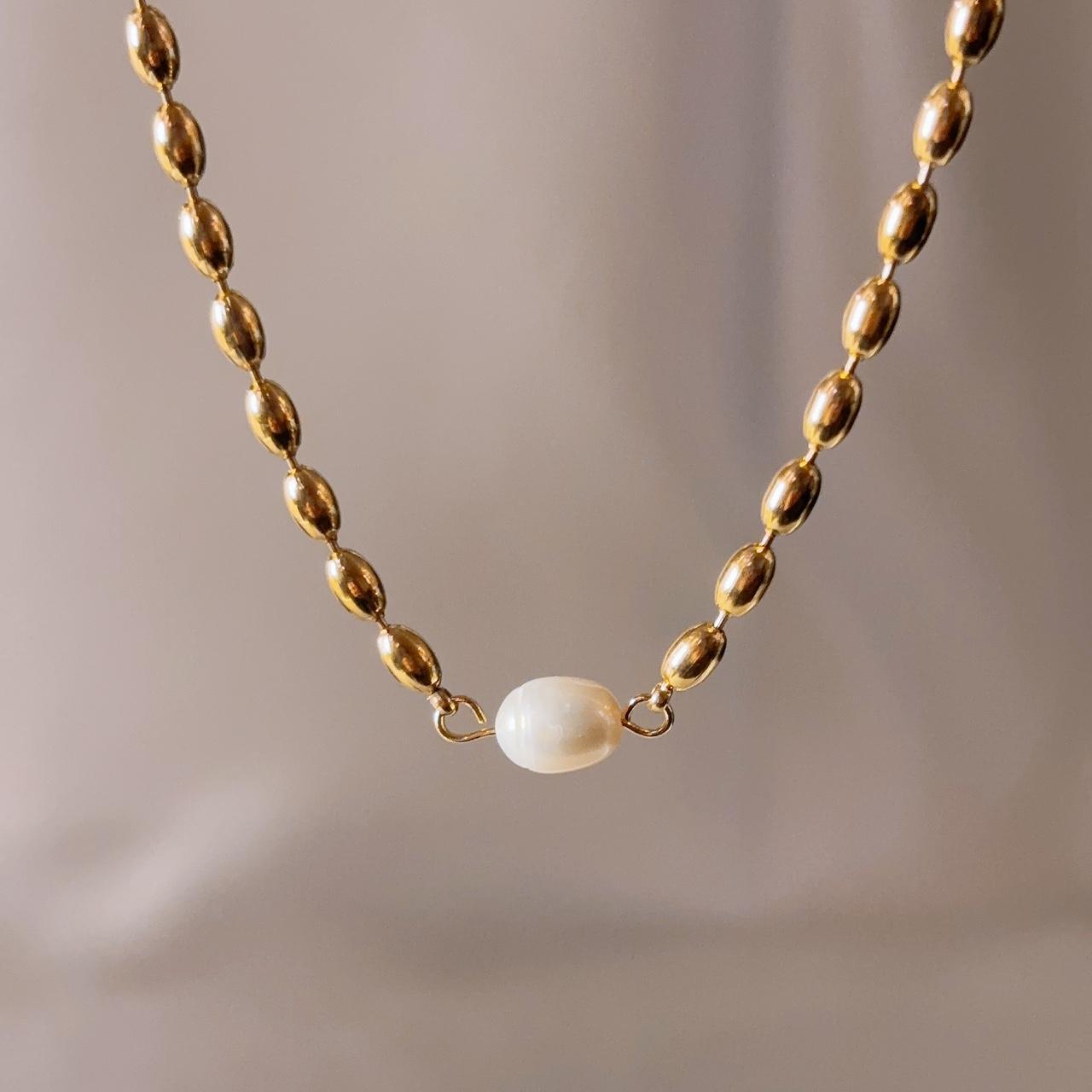 Harriet Pearl Gold Beaded Chain Necklace