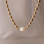 Harriet Pearl Gold Beaded Chain Necklace