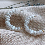 Moon Pearl Crescent Hoop Stud Earrings