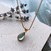 Bea Sky Blue Teardrop Pendant Gold Snake Chain Necklace