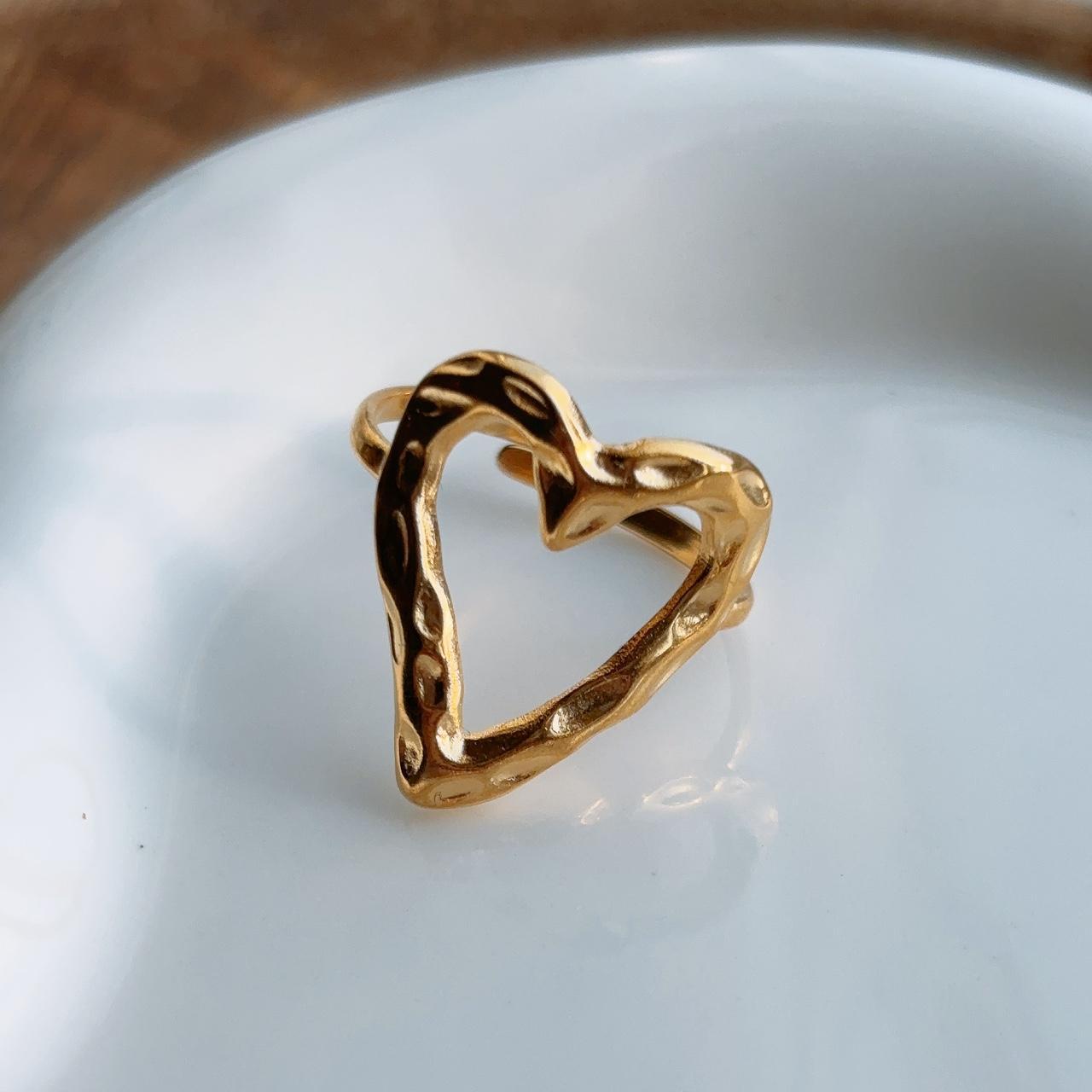 A place in my heart gold textured hollow heart ring