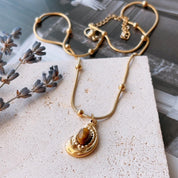Tiger Stone Avocado Gold Pendant Necklace