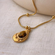Tiger Stone Avocado Gold Pendant Necklace