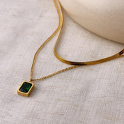 Eliza Emerald Gem Double Layer Gold Necklace