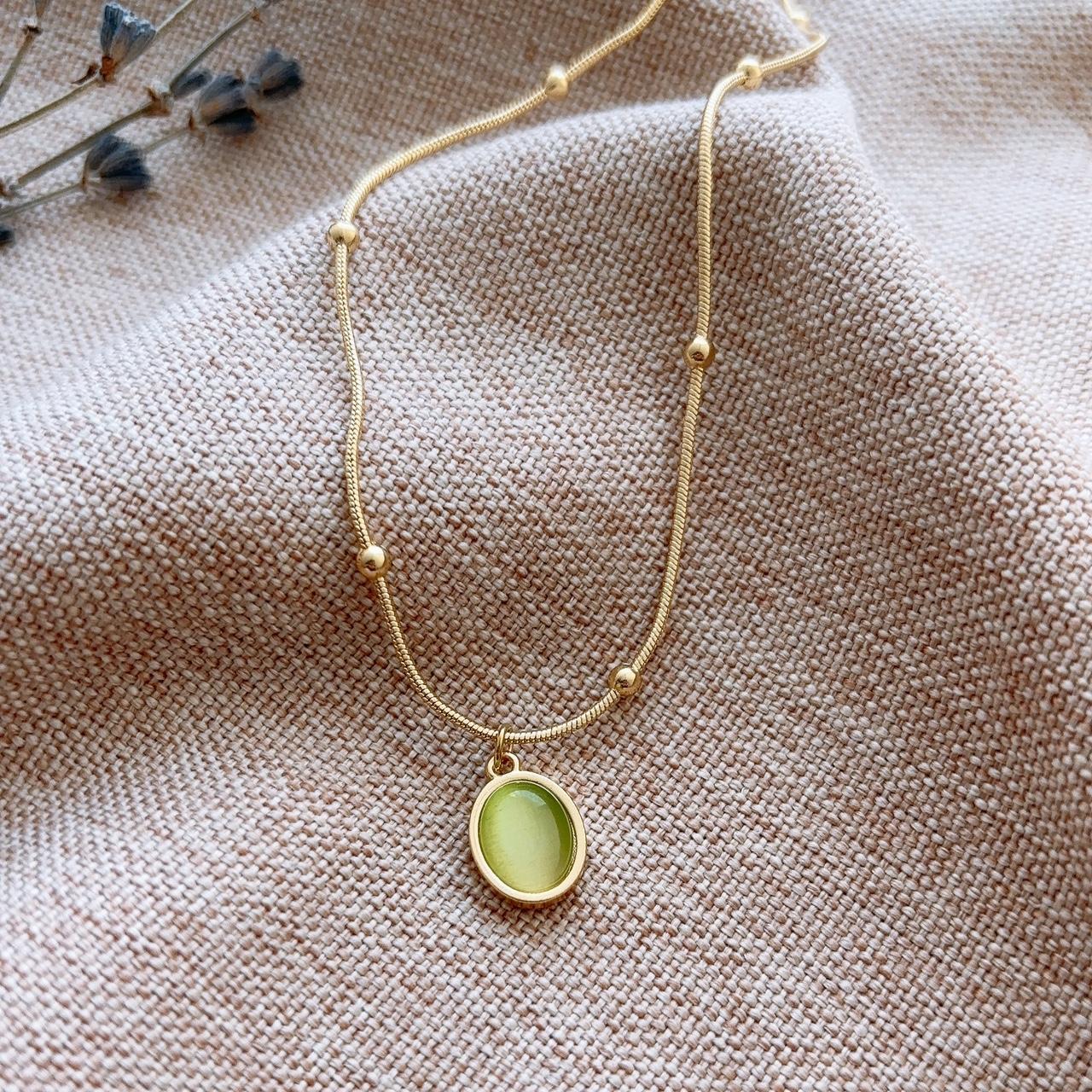 Lime green Cat eye gems gold necklace