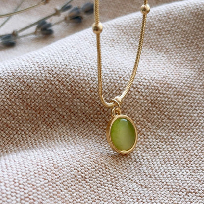 Lime green Cat eye gems gold necklace