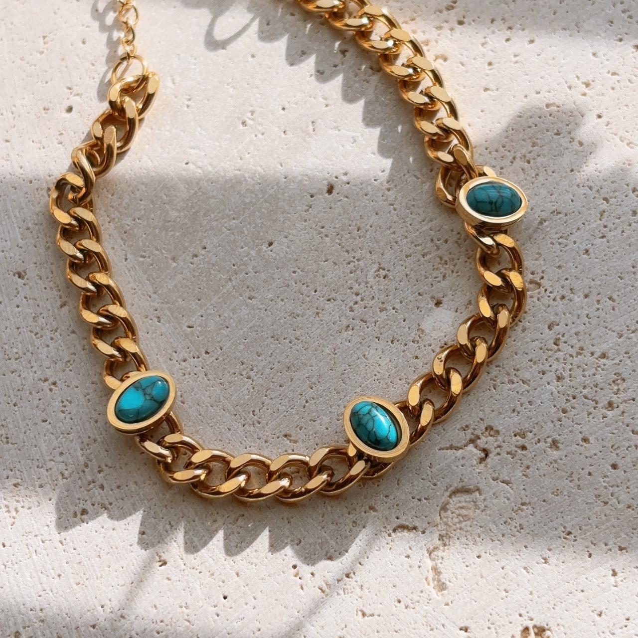 Carla Turquoise Stone Chunky Chain Gold Bracelet