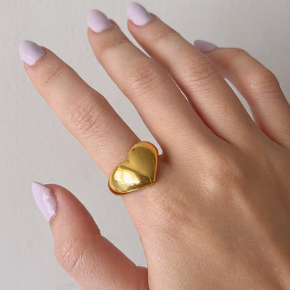 Love Heart chunky gold open ring