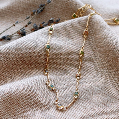 Dainty colourful gems gold necklace