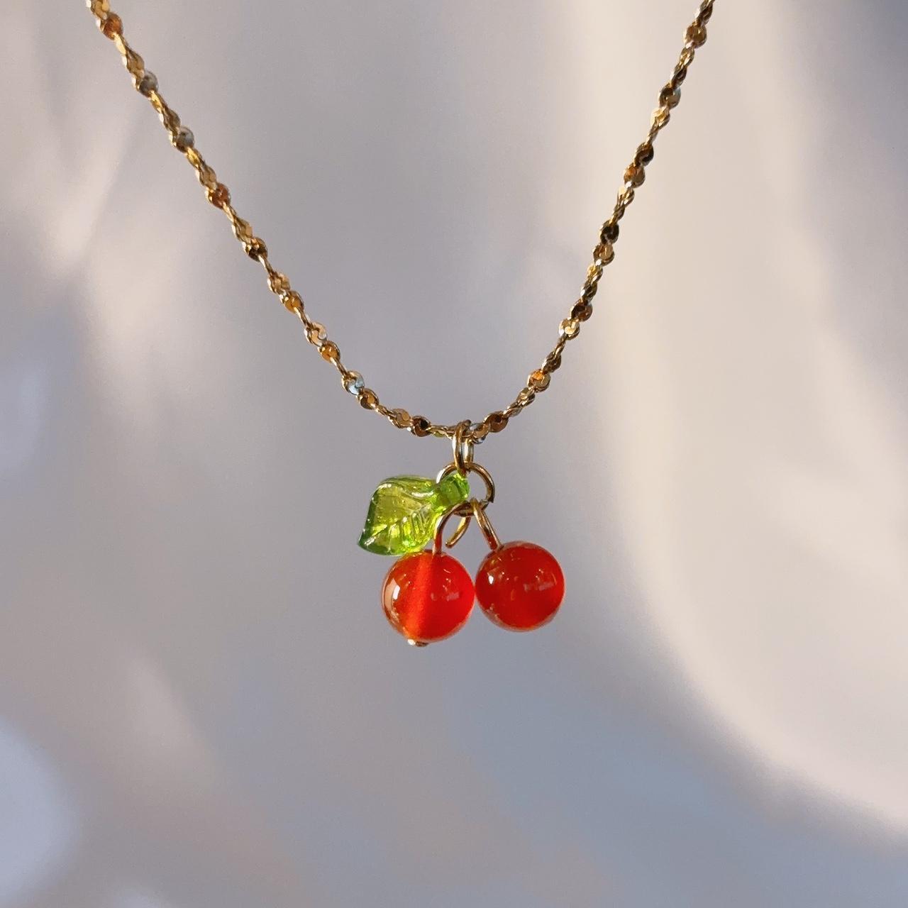 Summer Cherry Pendant Gold Necklace