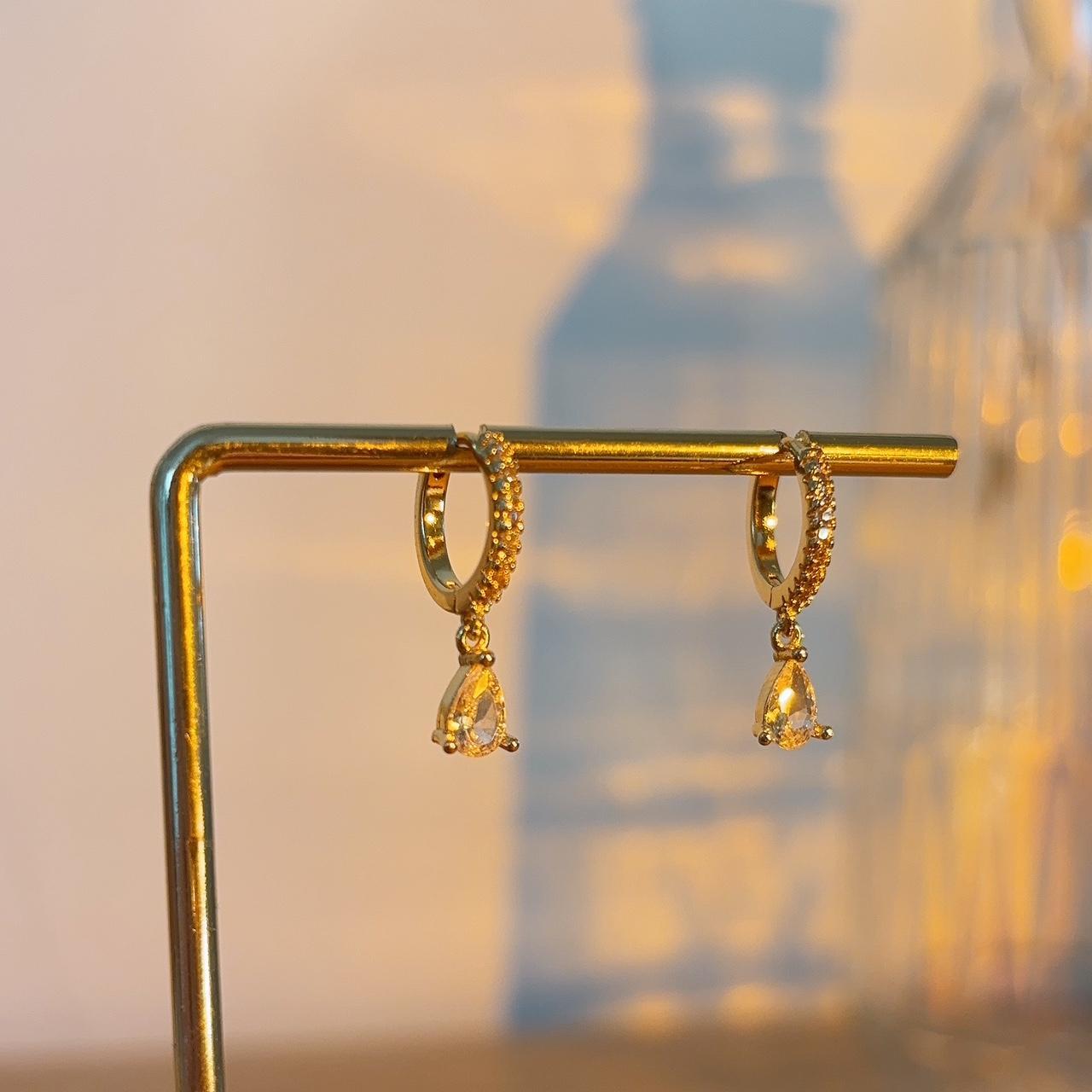 Teardrop Dainty Crystal Clear Huggie Earrings