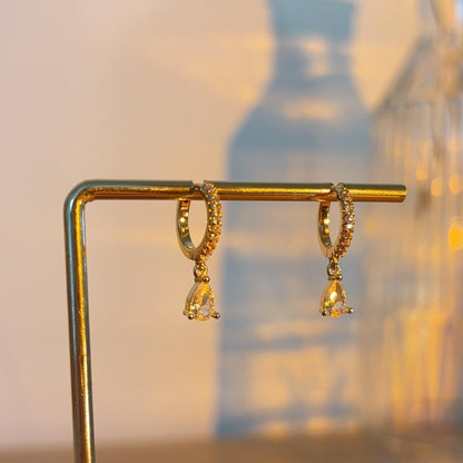 Teardrop dainty crystal clear huggie earrings