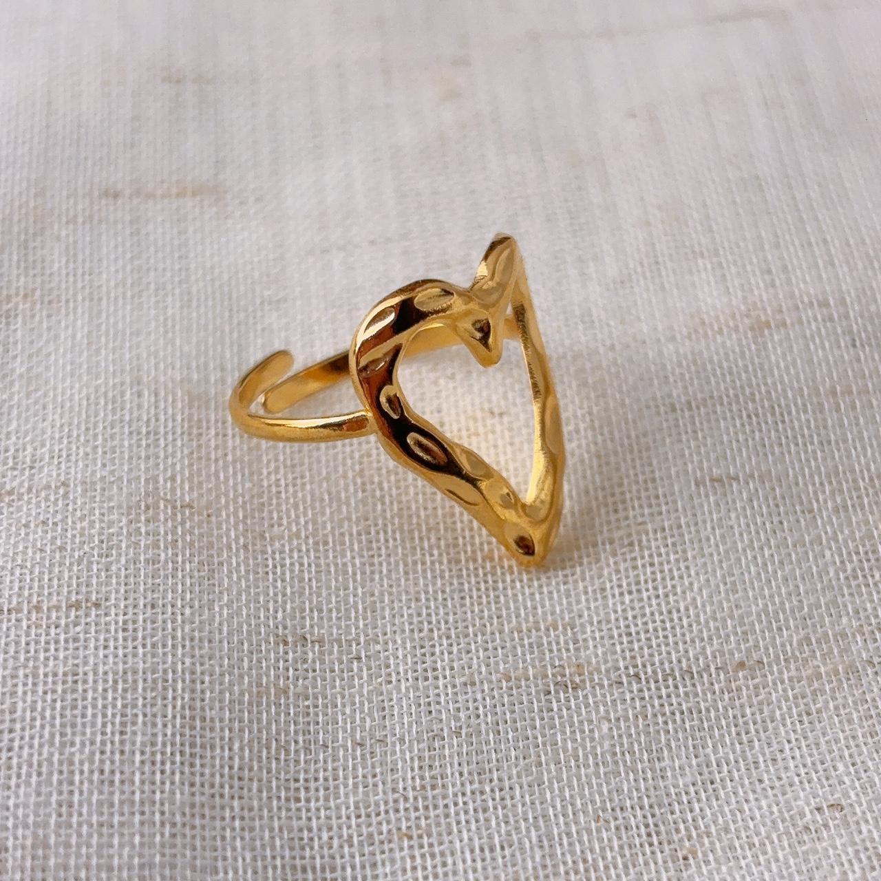 A Place in my Heart Gold Textured Hollow Heart Ring