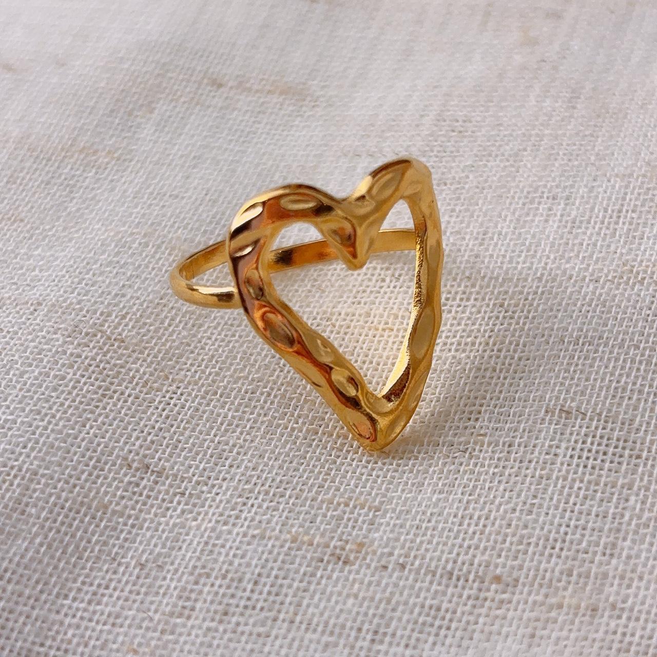 A Place in my Heart Gold Textured Hollow Heart Ring