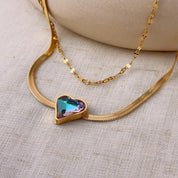 Galaxy Heart Gold Double Chain Necklace