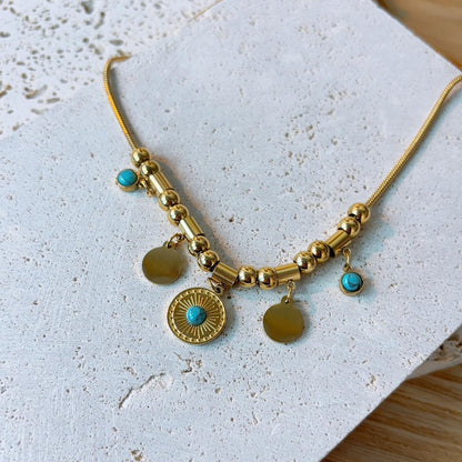 Rennes gold coin turquoise statement necklace