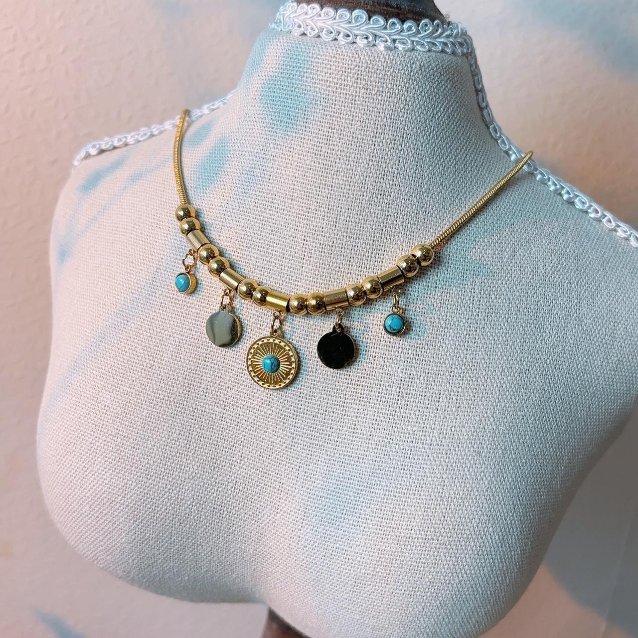 Rennes gold coin turquoise statement necklace