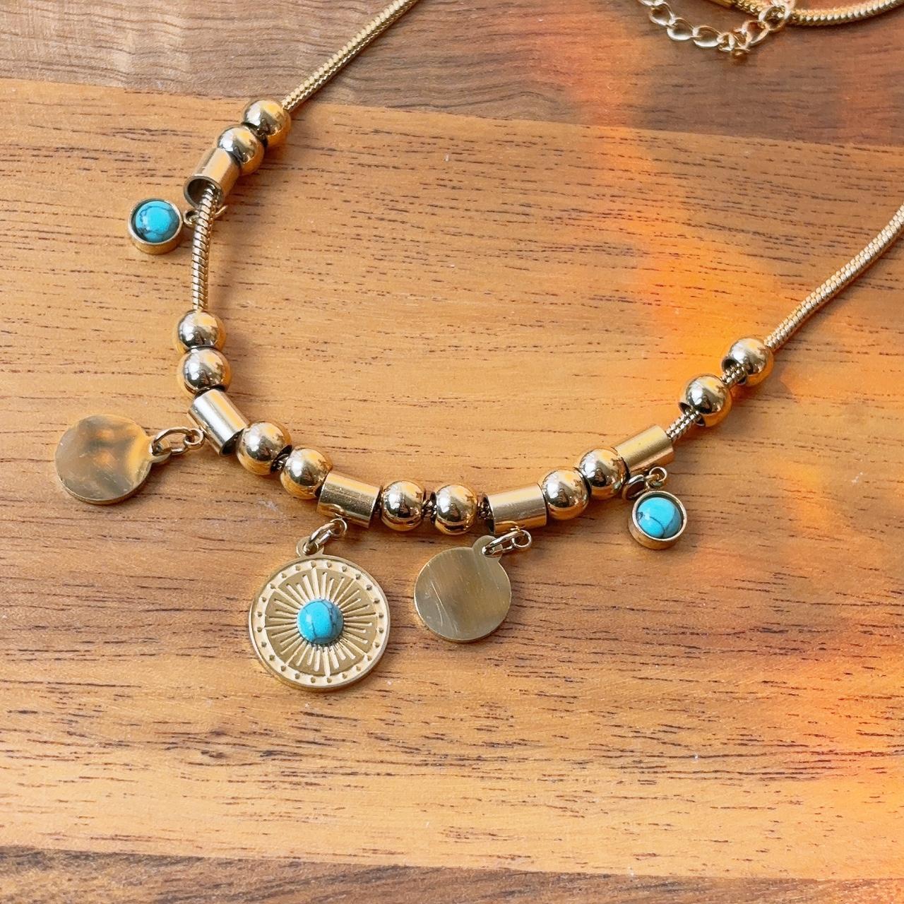 Rennes gold coin turquoise statement necklace