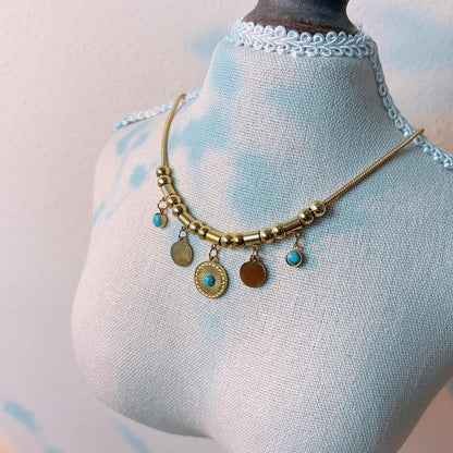 Rennes gold coin turquoise statement necklace