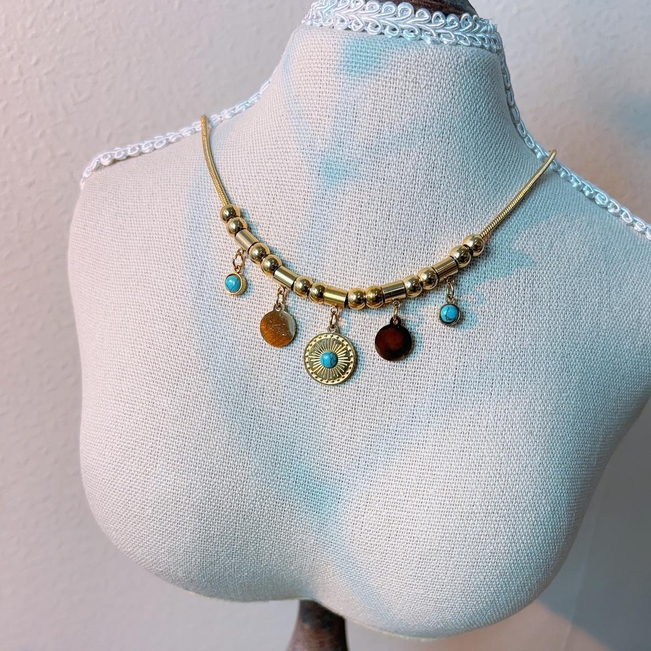 Rennes gold coin turquoise statement necklace