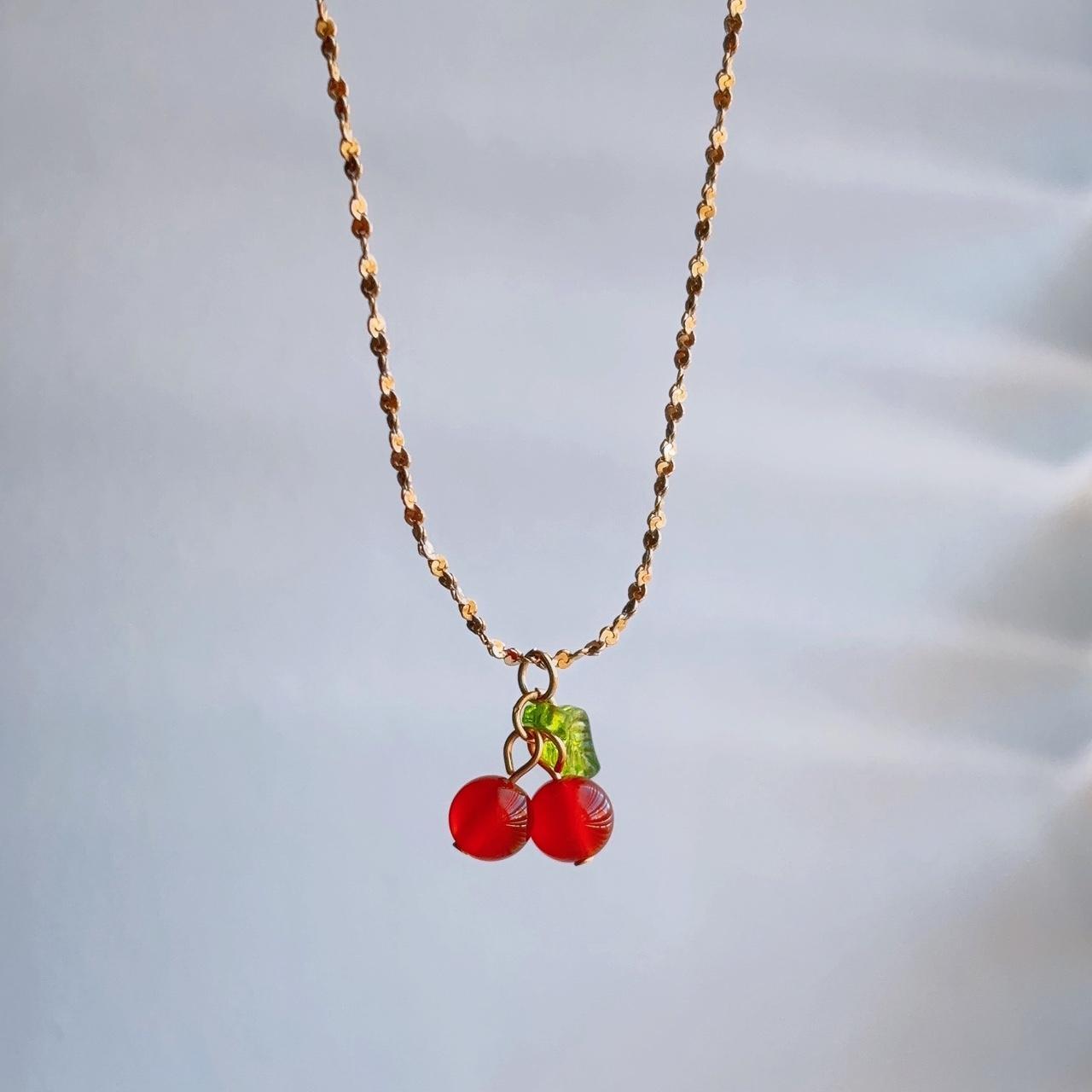 Summer Cherry Pendant Gold Necklace