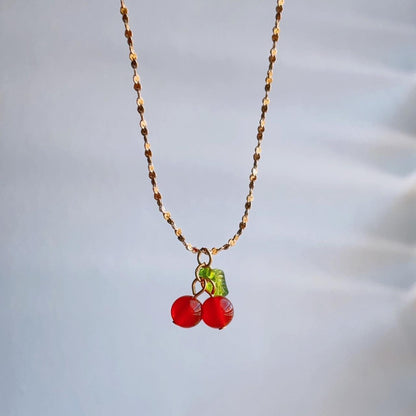 Summer cherry pendant gold necklace