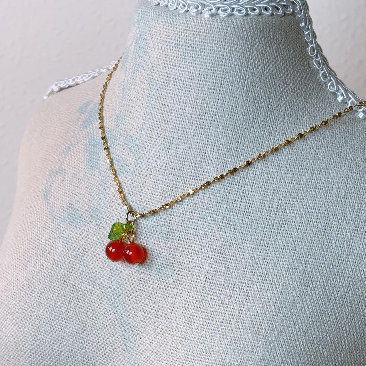 Summer cherry pendant gold necklace