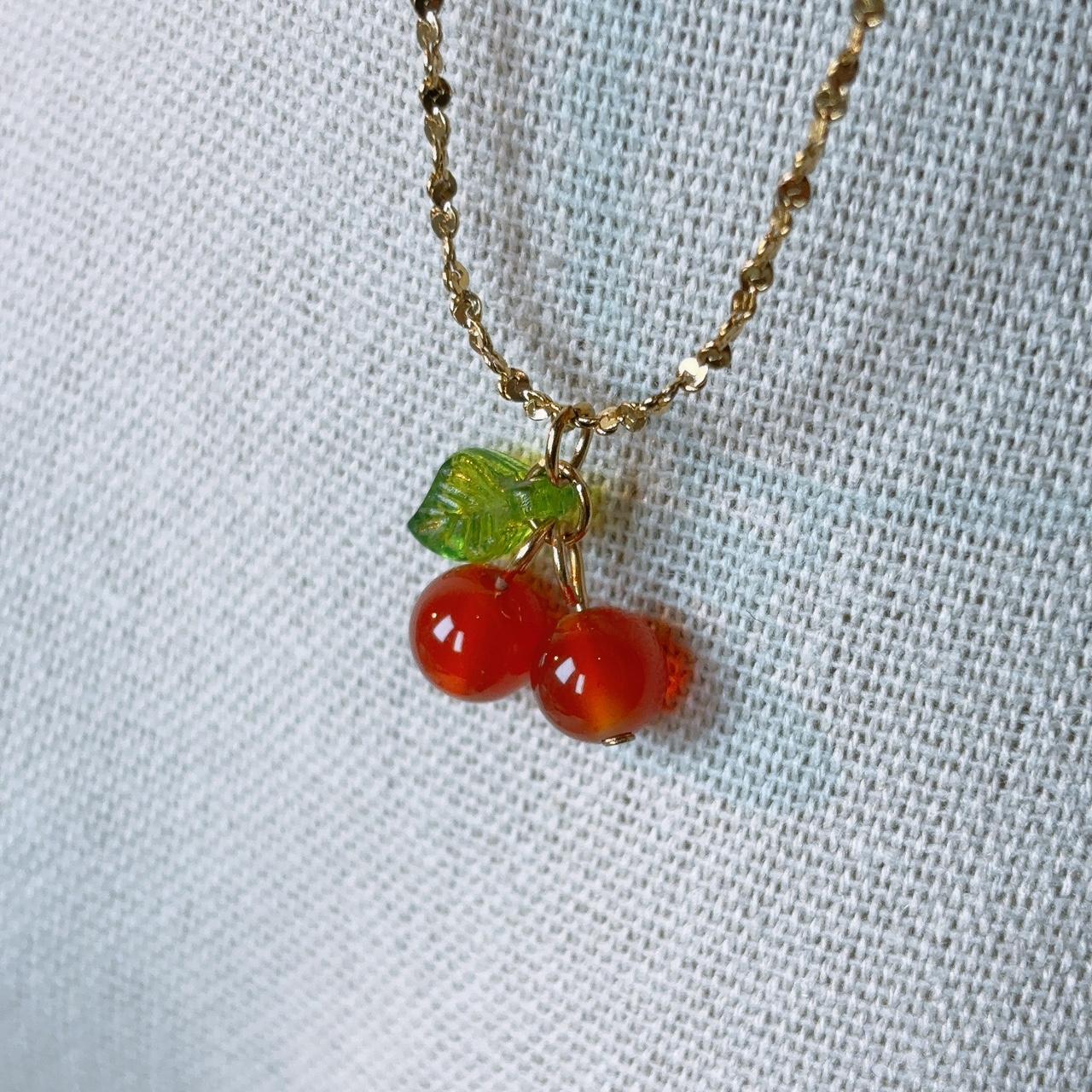 Summer cherry pendant gold necklace