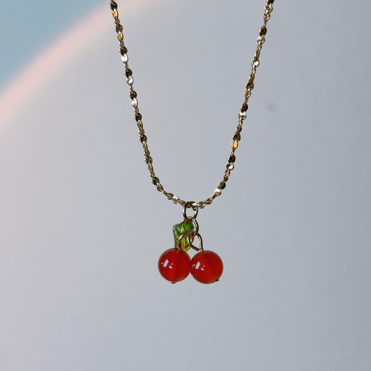 Summer cherry pendant gold necklace