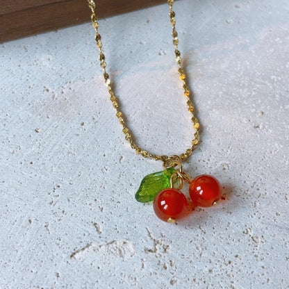 Summer cherry pendant gold necklace