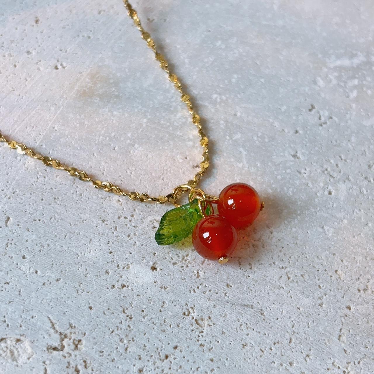 Summer cherry pendant gold necklace