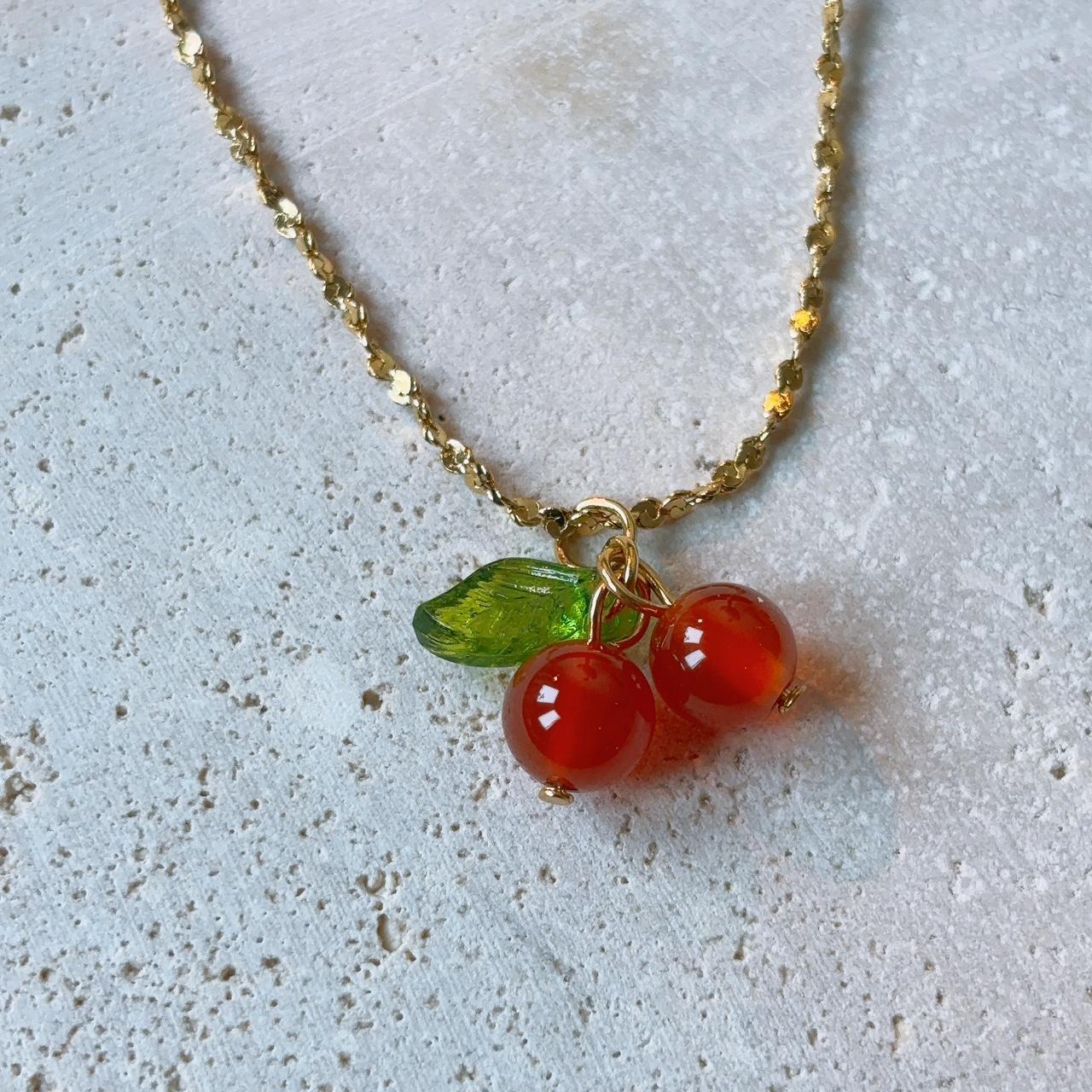 Summer cherry pendant gold necklace