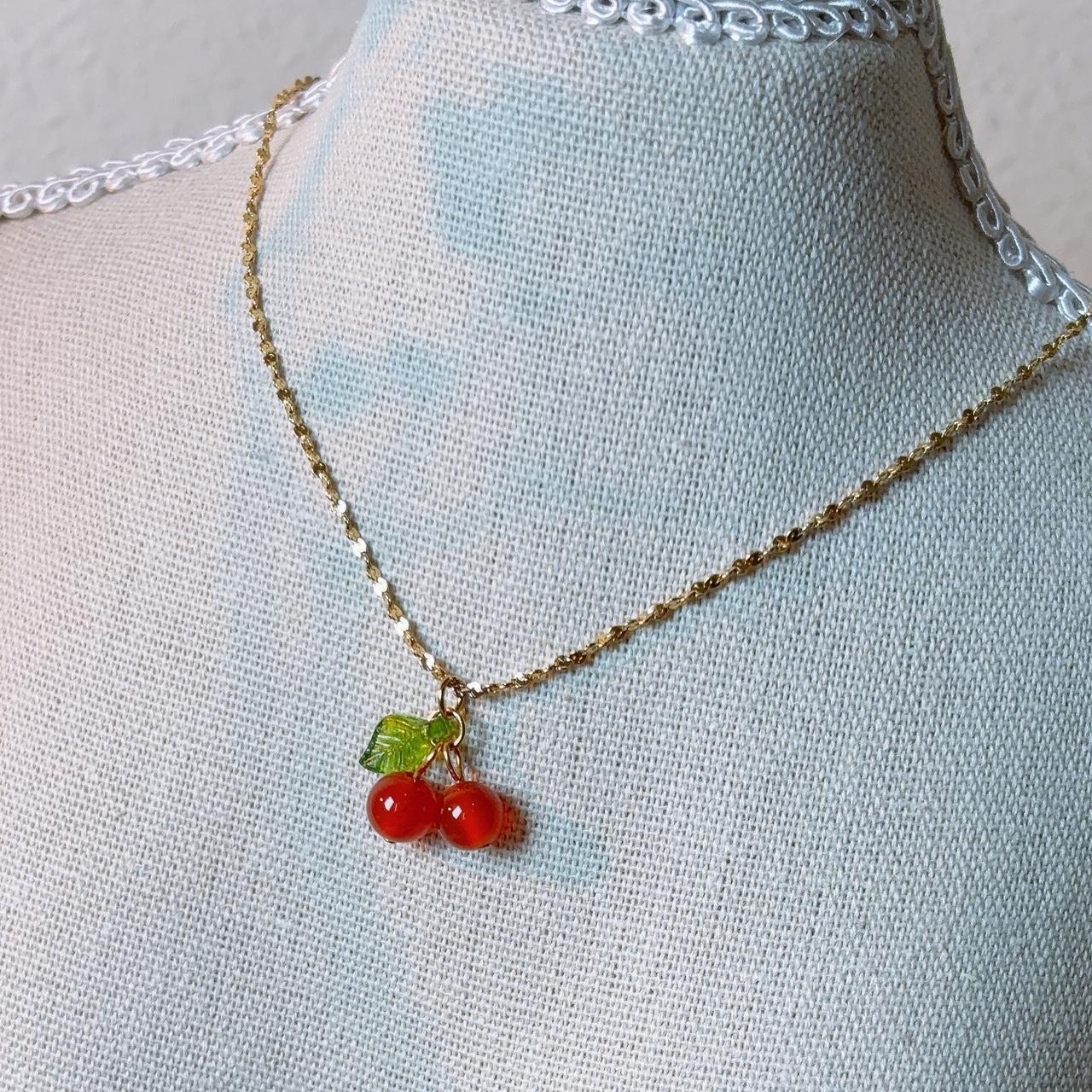 Summer cherry pendant gold necklace