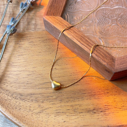 Teeny tiny heart pendant gold necklace