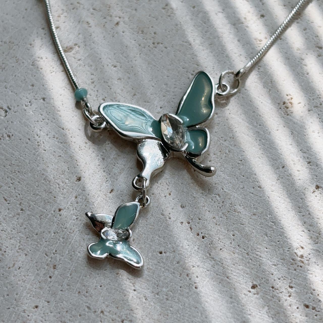 Tilly teal blue butterfly silver necklace