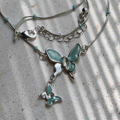 Tilly teal blue butterfly silver necklace