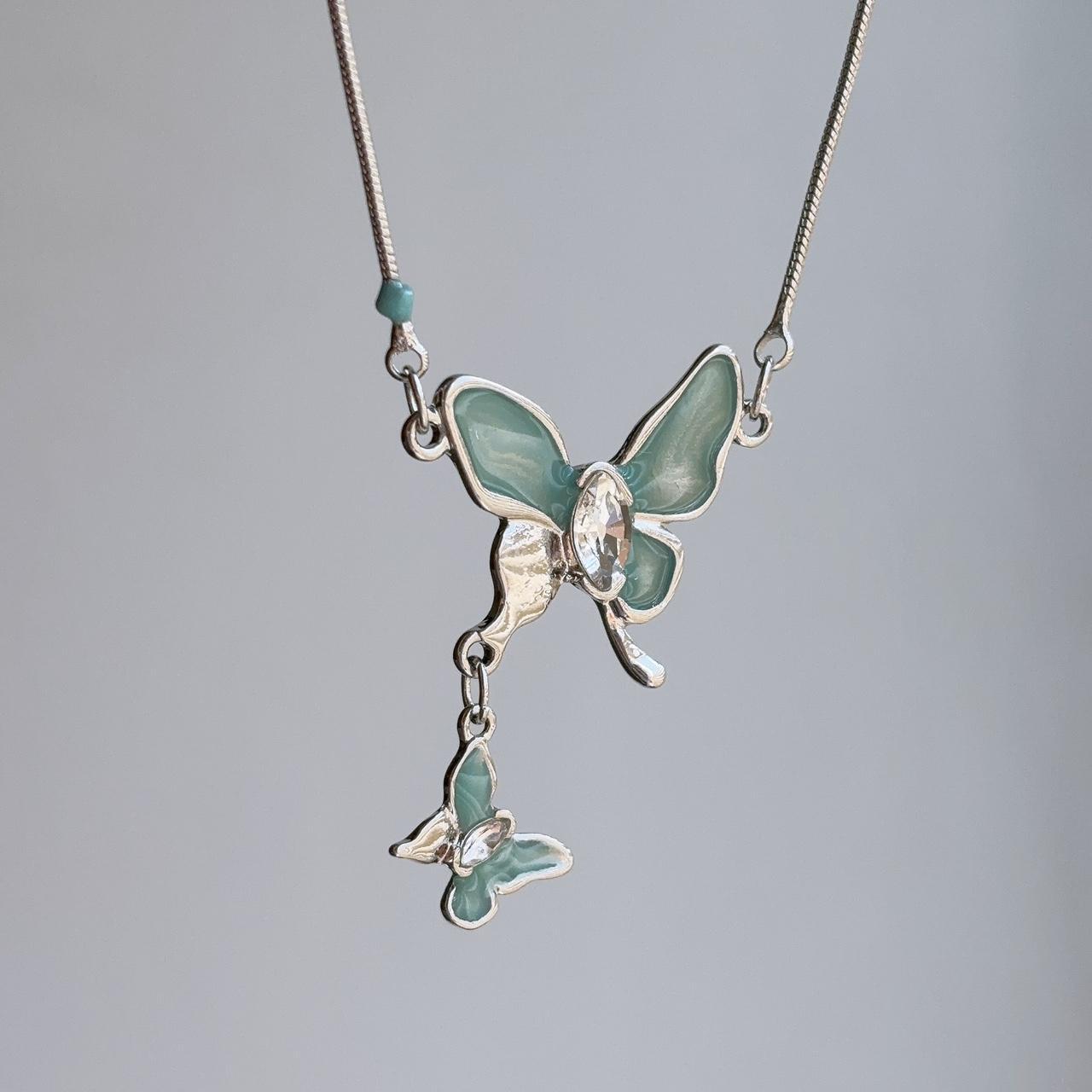 Tilly teal blue butterfly silver necklace