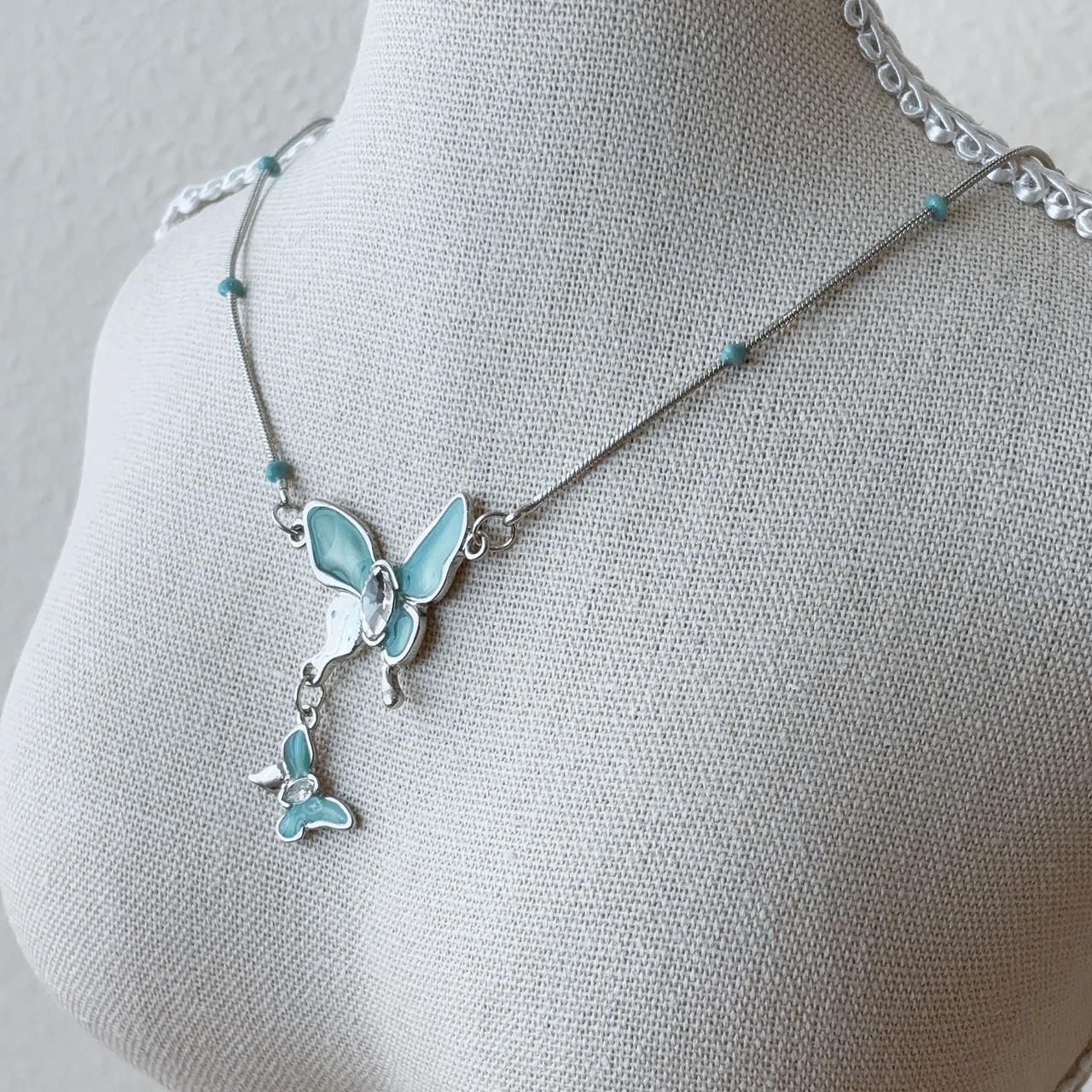 Tilly teal blue butterfly silver necklace