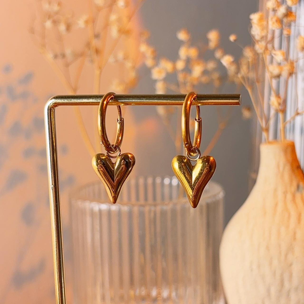 Valentine heart hoop gold earrings