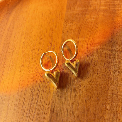 Valentine heart hoop gold earrings