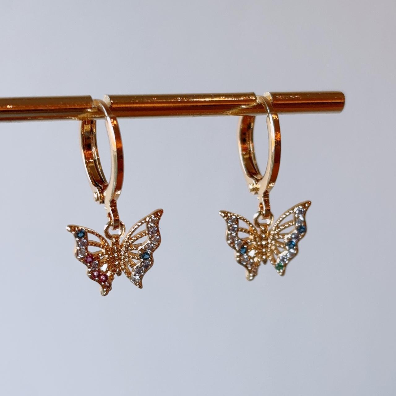 Wonderlust colorful gemstone butterfly dainty huggie earrings