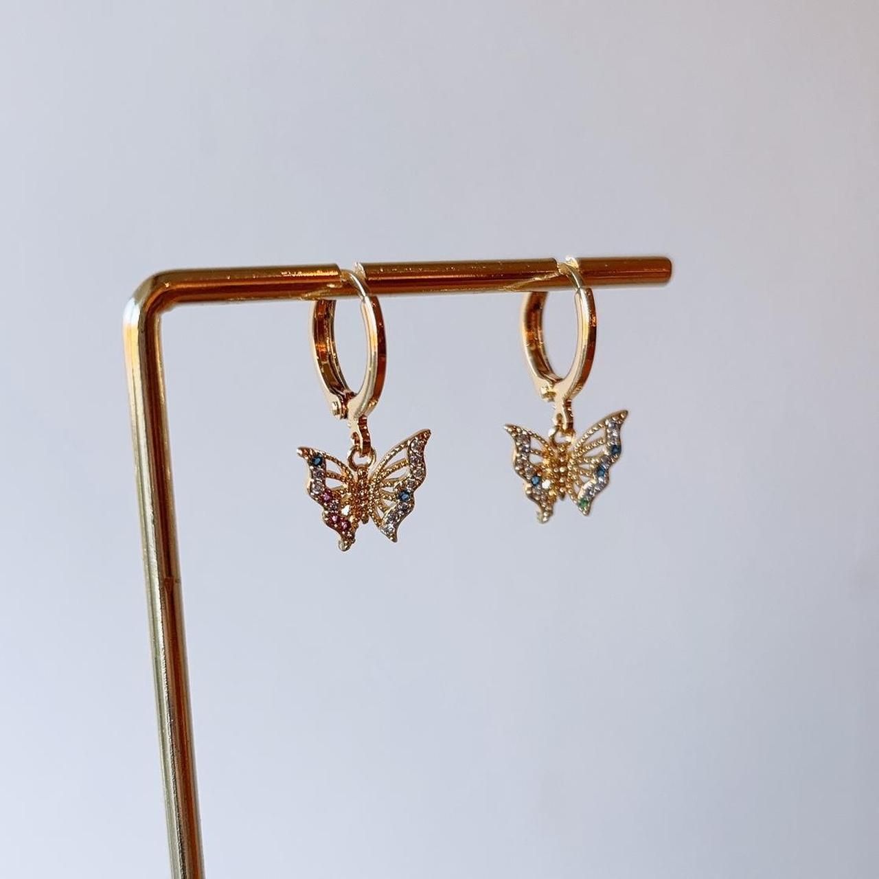 Wonderlust Colorful Gemstone Butterfly Dainty Huggie Earrings