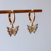 Wonderlust Colorful Gemstone Butterfly Dainty Huggie Earrings