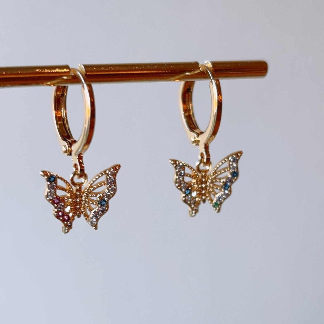 Wonderlust colorful gemstone butterfly dainty huggie earrings